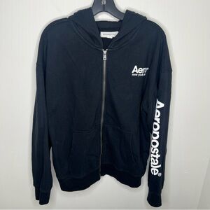 AEROPOSTALE Mens Black Full Zip Sweater Hoodie Size Small